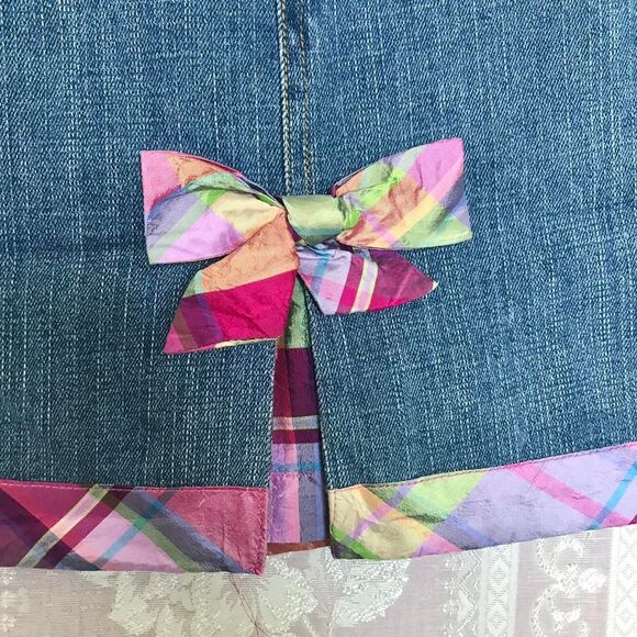 The Denim Tailor Women's Blue Denim Skirt with Pink Ribbon Trim - Picture 5 of 5